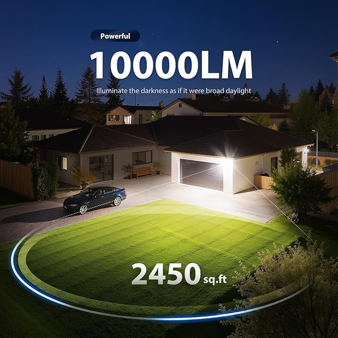 Onforu 90W 10000LM LED Motion Sensor Outdoor Lights, 4-Head Dusk to Dawn Outdoor Lighting, Hardwired Flood Lights, IP66 Waterproof 6500K Security Floodlight for Outside (White)