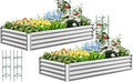 Quictent Galvanized Raised Garden Bed Metal Planter Box Bottomless for Backyard Outdoor, 4x3x1 Ft 2PCS, Silver