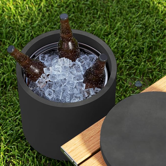 HOMCOM 2.6 Gal Outdoor Cooler Side Table, 3-in-1 Cool Coffee Table with Storage, Removable Ice Bucket and Lid, Concrete Small Patio Table for Party, Poolside, Deck, Charcoal Gray