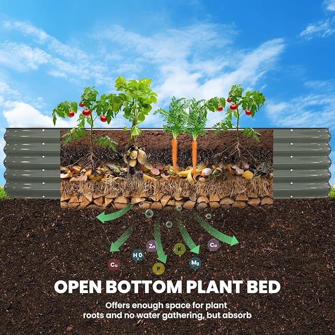 Galvanized Raised Garden Bed 8x2x1.5 FT, Oval Metal Raised Garden Bed Outdoor Planter Box with Open Bottom, Rust-Resistant Steel Garden Bed for Vegetables Herbs Flowers, Easy Assembly