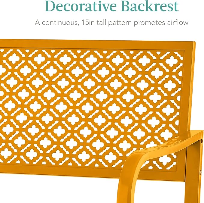 Best Choice Products Outdoor Bench 2-Person Metal Steel Benches Furniture for Garden, Patio, Porch, Entryway w/Geometric Backrest, 790lb Capacity - Marigold