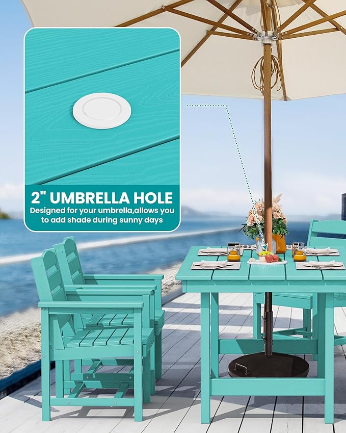 SERWALL 6-Person Outdoor Dining Table - 67" Rectangle HDPE Patio Table with Center Umbrella Hole, Weatherproof, Aruba
