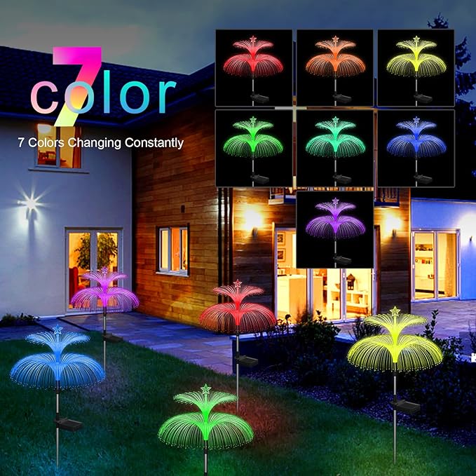Solar Garden Lights 6 Pack New Upgraded Solar Lights Outdoor Waterproof 7 Color Changing Double Jellyfish and Star Flower Garden Decor Yard Lawn Christmas Decorations, Gifts for Women Mom
