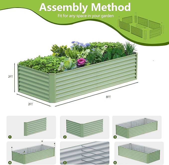 8x2x2FT Galvanized Raised Garden Bed,Galvanized Planter Boxes Outdoor, Large Metal Raised Garden Beds for Vegetables-Green