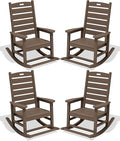 SERWALL Outdoor Rocking Chair Set of 4, Oversized HDPE Patio Rocking Chair with Footrest for Adults, All Weather Porch Rocker for Deck Patio Balcony, Coffee