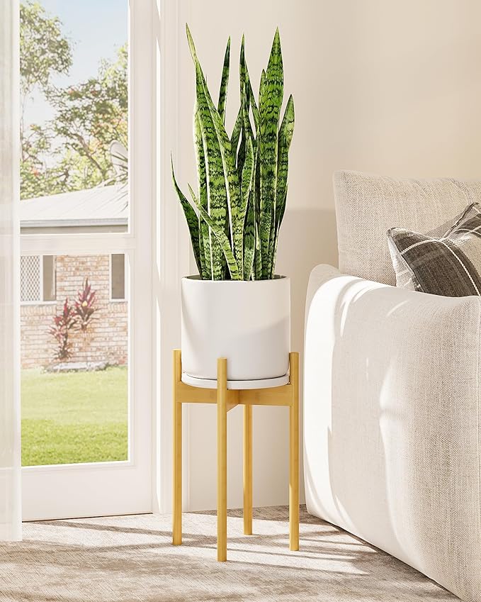 Adjustable Plant Stand Indoor, Bamboo Plant Stand Fits 8 9 10 11 12 Inches, Small Corner Planter Holder for Indoor Plants, Single Floor Plant Stands for Living Room Balcony, Natural Tall
