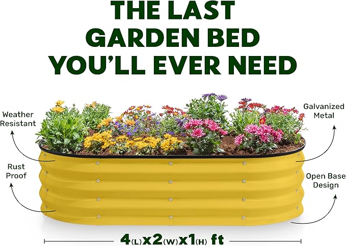 Plant & Plot Galvanized Raised Garden Beds Outdoor // 4×2×1 ft (2-Pack) Planter Raised Beds for Gardening, Vegetables, Flowers (Yellow) // Large Metal Garden Box