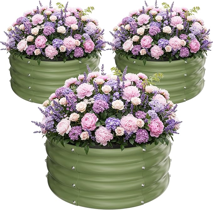 ZXZYHFTY Round Galvanized Raised Garden Bed kit,Green Outdoor Garden Raised Planter Box, Round Large Metal Raised Garden Beds for Vegetable 2 * 2 * 1ft 3 Pcs