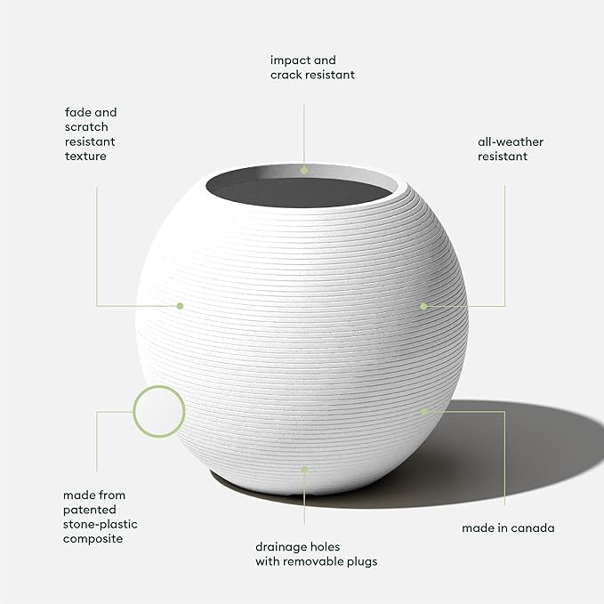 Veradek Strata Series Sphere Round Planter for Patio & Backyard | Durable Plastic-Stone Material | Modern Décor for Tall Trees and Plants