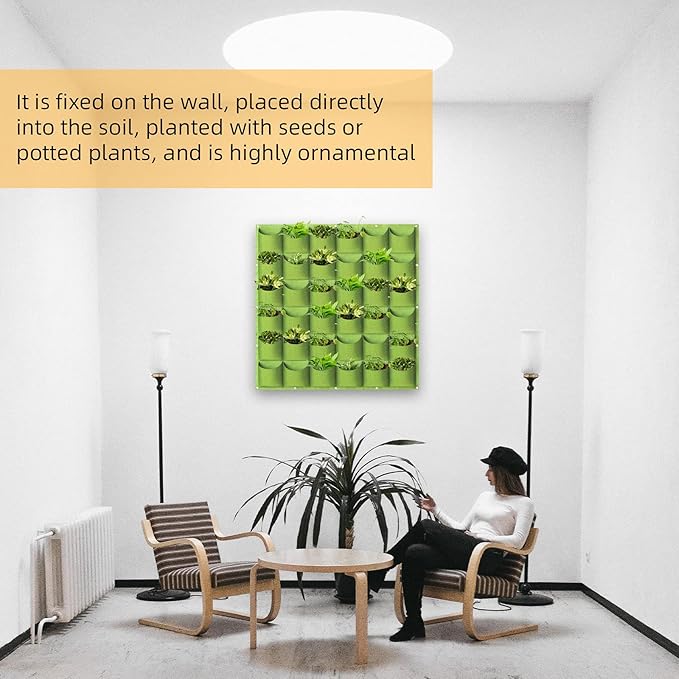 Hanging Planting Grow Bags, 36 Pockets Hanging Vertical Wall Planter Wall Mounted Grow Bag Outdoor Indoor Gardening Vertical Greening Flower Container, Planting Bags Storage Bags(1.0 m × 1.0 m, Green)