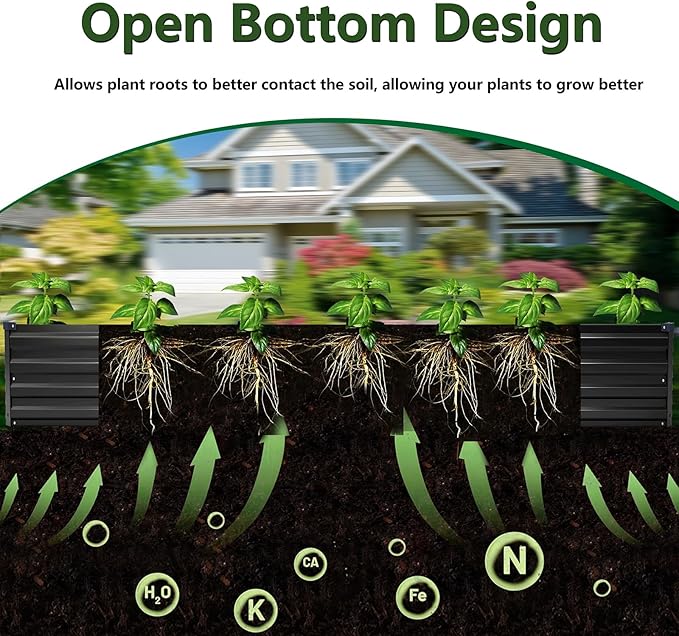 12×4×1FT(2PCS) Galvanized Raised Garden Bed Kit,Metal Planter Boxes,Large Outdoor Planters Garden for Planting Vegetables,Flowers,Herbs -Black