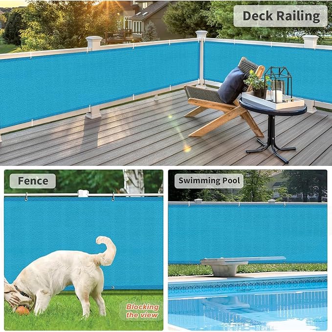 LOVE STORY 3'x10' Turquoise Blue Balcony Screen Privacy Fence Cover -Mesh Privacy Screen UV Protection Weather-Resistant 3 FT Height Shield for Deck, Patio, Backyard, Outdoor Pool, Porch, Railing