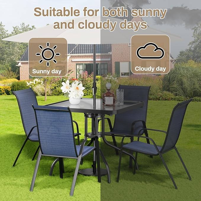 TLSUNNY Patio Dining Set 5 Pieces, All Weather Outdoor Furniture W/30"X 30" Table and 4 Stackable Textilene Chairs, Metal Table and Chairs for Lawn, Garden, Poolside, Backyard (Umbrella not Included)