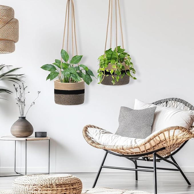 2 Packs Hanging Planter Basket 7.8" Cotton Rope Woven Plant Hangers Indoor Plant Boho Hanger Large Hanging Wall Plants for Outdoor Home Decorations Fence Planters Plant Flower Pots