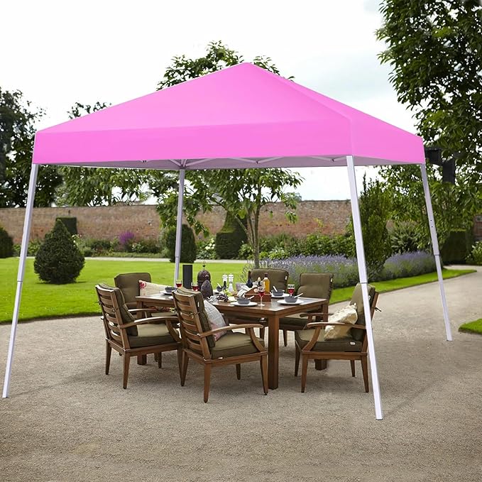 Canopy Tent, 10X10 FT Pop Up Canopy Outdoor Instant Tent Slant Legs with Carrying Bag, Portable Gazebo Shelter for Patio Deck Garden and Beach - 8X8 FT Canopy Cover (Pink)