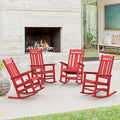LUE BONA Outdoor Rocking Chairs Set of 4, HDPS Porch Rocker with High Back, Plastic Weather Resistant Rocking Chairs for Outdoor Indoor, Garden, Backyard, 350lb, Bright Red