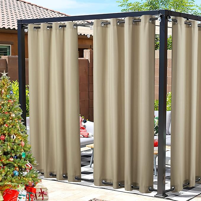 NICETOWN Canvas Outdoor Curtains for Patio Waterproof, Thermal Insulated Top and Bottom Grommet Durable Privacy Outdoor Vertical Drapes for Yard Party/Pergola, W55 x L95 Inch, 2 Panels, Taupe