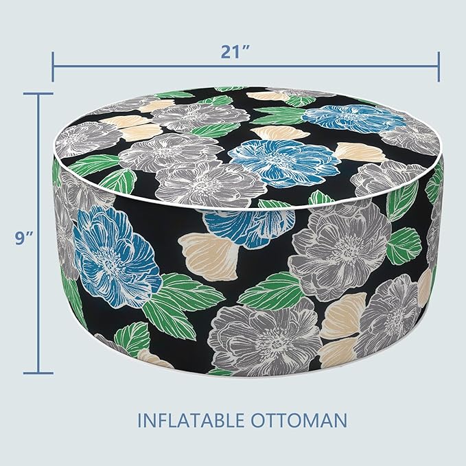 LVTXIII Inflatable Stool Ottoman Footrest with Handle, Decorative Fade-Resistant Foot Stool, Indoor or Outdoor Pouf for Home Garden and Camping Use, 21x21x9, Peony Garden