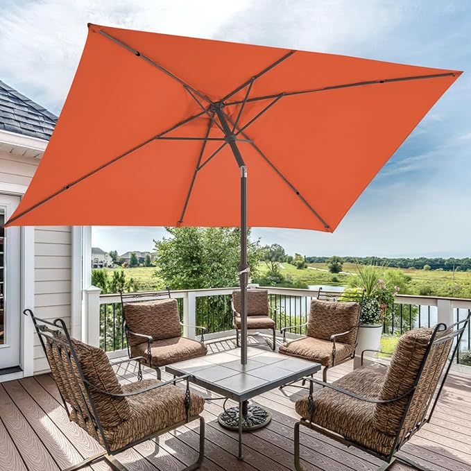 JEAREY 6.5x10 ft Rectangular Patio Umbrellas Rectangle Outdoor Umbrella with Push Button Tilt and Crank, Market Table Umbrella 6 Sturdy Ribs UV Protection for Poolside Garden Backyard Deck, Orange