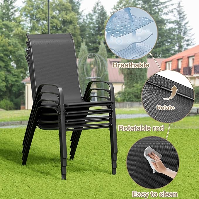 TLSUNNY Patio Dining Set 5 Pieces, All Weather Outdoor Furniture W/30"X 30" Table and 4 Stackable Textilene Chairs, Metal Table and Chairs for Lawn, Garden, Poolside, Backyard (Umbrella not Included)
