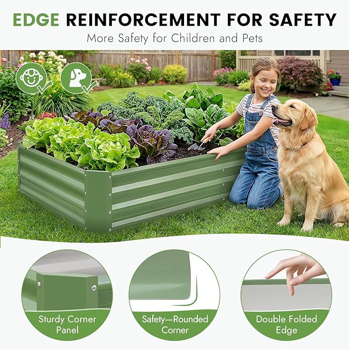 INNO STAGE Galvanized Raised Garden Bed Kit, 6x3x1FT Metal Raised Garden Beds for Vegetables, Rust-Resistant & Easy Assembly, Outdoor Raised Beds for Gardening, Flowers, Herbs (Green)