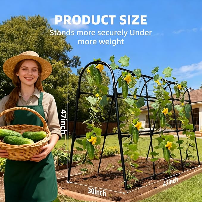 Cucumber Trellis for Raised Bed, U-Shape Garden Arch Metal Support for Climbing Plants, Metal Arch Plant Support Vegetables Trellis, Plant Support for Vine Outdoor (Black, 47*30*47inch(L*W*H))
