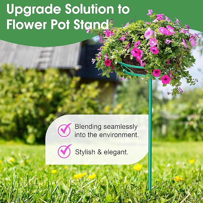 Tellingyou 2 Pack Adjustable Outdoor Flower Pot Stand, Metal Outdoor Plant Stands, Spring Summer Versatile Plant Stand Garden Stake for Display Plants, Elegant Solution for Landscaping Decor (Green)