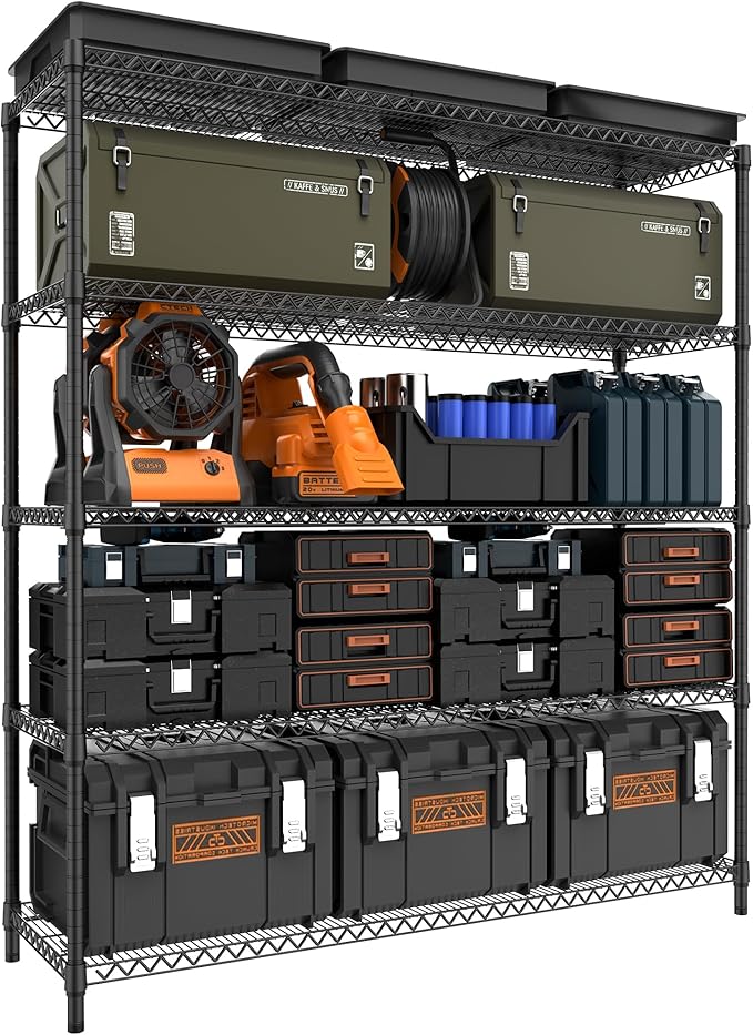 3500LBS 59" W 5 Tiers Storage Shelves, Metal Shelving Wire Metal Shelving Unit Shelves for Storage Adjustable Garage Shelving for Pantry Kitchen Garage Black 17.7" D x 59.1" W x 70.4" H