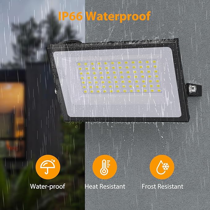 Onforu 80W Flood Lights Outdoor, 8000lm Bright LED Work Light with Plug, 6500K Daylight White LED Flood Lighting, IP66 Waterproof Security Yard Lights for Garage Stadium 4 Pack
