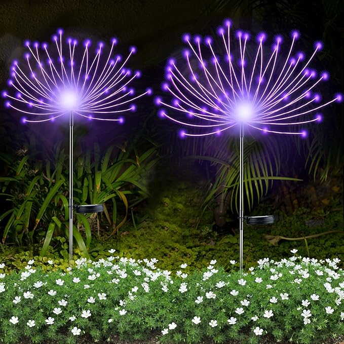 YOTOZU 2 PCS Solar Firework Light, Outdoor Solar Garden Decorative Lights 120 LED Powered 40 Copper Wires String DIY Landscape Light for Walkway Pathway Backyard Decor Parties Perfect Gifts(Purple)