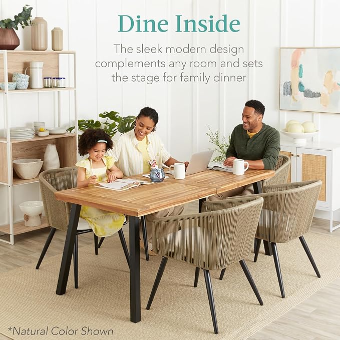 Best Choice Products 6-Person Indoor Outdoor Acacia Wood Dining Table, Picnic Table w/Powder-Coated Steel, 350 Pound Capacity Legs - Taupe