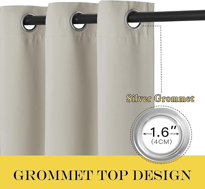NICETOWN Blackout Curtain for Living Room, Thermal Insulated Solid Grommet Sound Reducing Energy Saving Window Treatment for Bedroom/Dining Room, Natural, 1 Panel, W52 x L90