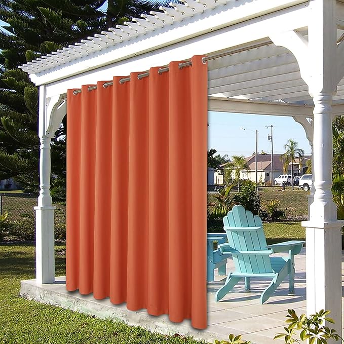 BONZER Waterproof Outdoor Curtains for Patio Porch Pergola Cabana Thick Privacy Wide Grommet Indoor Curtains for Bedroom Living Room, 1 Panel, 110W x 84L inch, Mecca Orange