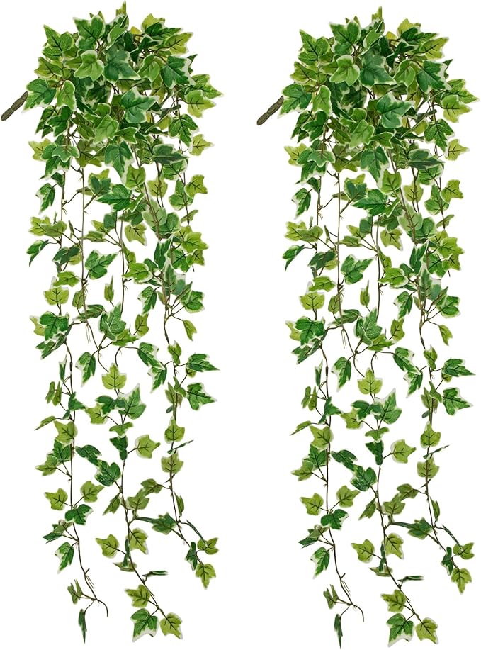 Hollyone 2pcs Artificial Hanging Plants 31" Fake Ivy Vine Faux Ivy Leaves Hanging Plant Greenery for Wall House Room Patio Indoor Outdoor Home Shelf Office Wedding Decor