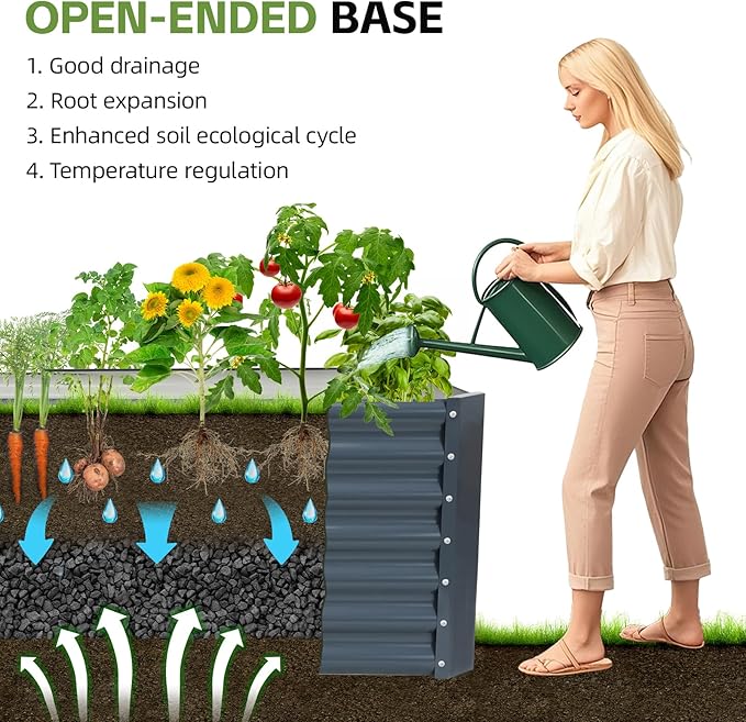 6x2x2ft Raised Garden Bed - Galvanized Deep Root Planter Boxes Outdoor with Wing Nuts and Safety Edges for Gardening Vegetables, Flowers, Herbs, Succulents - Gray