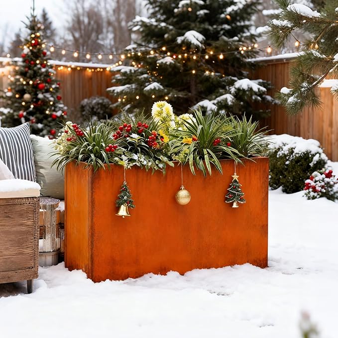 Corten Steel Outdoor Planter Box 32" x 15" x 24" for Outdoor Plants Metal Rectangle Planter Spliced Flower Box with Partitions for Outside,Indoor,Garden (Corten, 32 * 15 * 24)