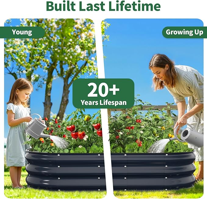 Kesfitt Raised Garden Bed, 4x2x1 FT Galvanized Steel Metal Raised Garden Bed, Oval Open-Bottom Design, 12-Inch Deep for Outdoor Vegetable & Herb Gardening, Midnight Blue
