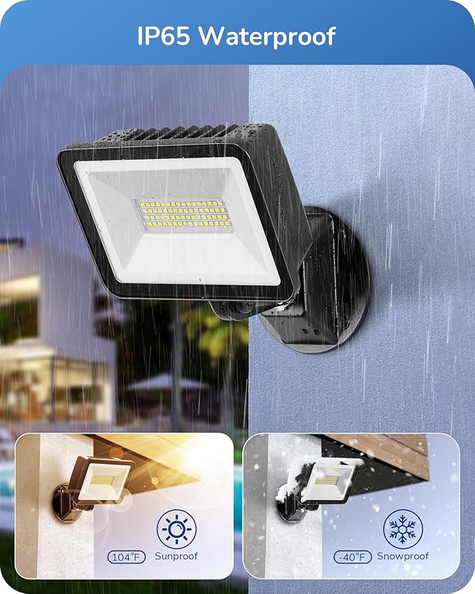 EDISHINE 2 Pack 6800LM LED Flood Lights Outdoor with Knuckle Mount, 46W Super Bright Security Lights, 5000K, IP65 Waterproof Security Flood Light for Garage, Backyard, Garden, Porch, Stair, Pool