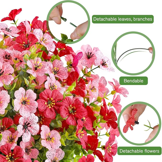 AGIRL 16 Bundles Artificial Flowers for Outdoor,No Fade Fake Plastic Flowers Faux Plants for Hanging Planters Decoration Indoor Outside Garden Porch Window Box Home Wedding