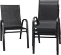 Flamaker Patio Chairs Stackable Dining Chairs Set of 4 Metal and Teslin Outdoor Chairs for Lawn Deck Porch Balcony (Black)