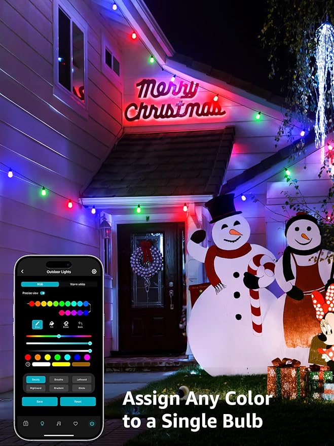 Lepro ZB1 AI Smart Outdoor String Lights APP Control, 54(42+12) ft RGB+IC+Warm White Outdoor Lights 15 LED Bulbs, Alexa Google Home Enable, AI Generated Lighting LLM, NO Remote 2.4 GHz WiFi+Bluetooth