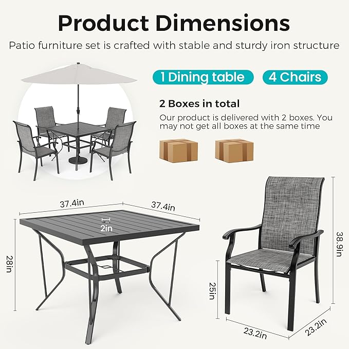 Pamapic 5-Piece Outdoor Dining Set, Patio Dining Set for 4, All-Weather Outdoor Patio Set with 4 Regular Chairs for Garden, Poolside, Deck，Gray
