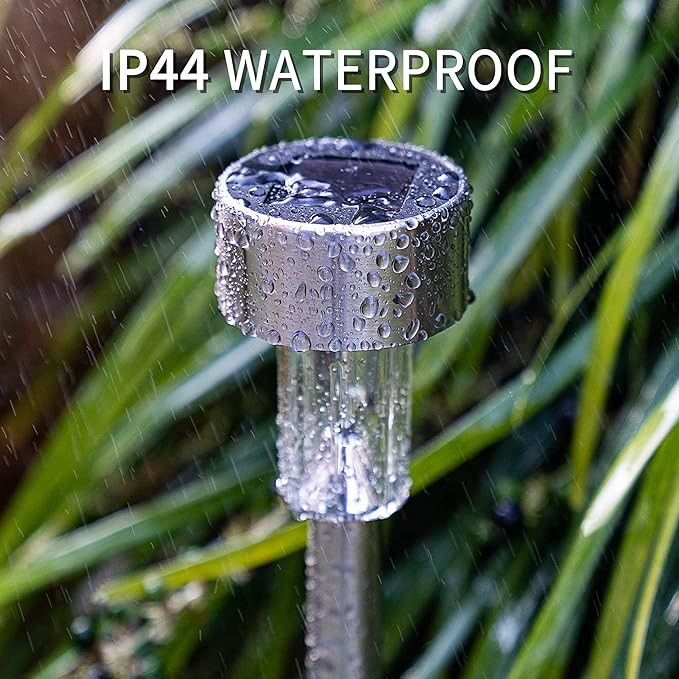 GIGALUMI Solar Pathway Lights, Stainless Steel IP44 Waterproof Auto On/Off Outdoor LED Solar Landscape Lights for Garden, Yard, Patio, Path and Walkway(12 Pack, Cold White)