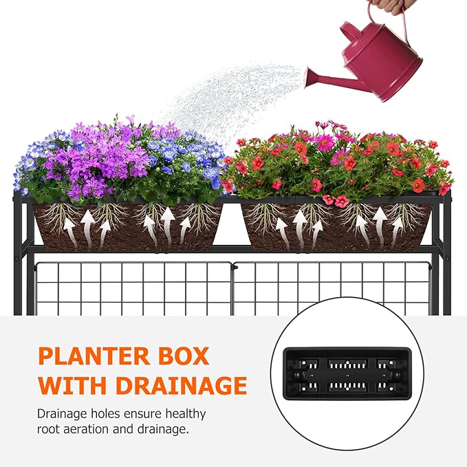 OYEAL Raised Garden Bed 32" Tall Elevated Planter Boxes with Trellis & Legs, Standing Herb Garden Planter Outdoor for Gardening, Vegetables, Flowers, Herbs, Backyard, Black