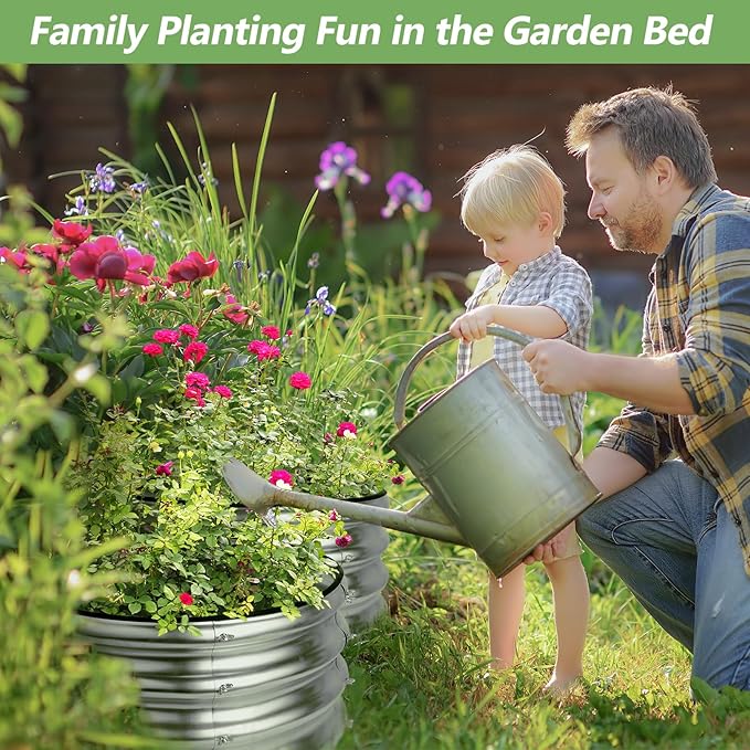 2 Pack 2x2x1ft Round Galvanized Raised Garden Bed Kits, Raised Garden Beds Metal Planter Outdoor Easy Assembly Garden Bed for Planting Vegetables, Fruits & Flowers, Sliver