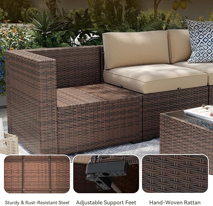 Aoxun Patio Furniture Sets, 10-Piece Outdoor Patio Furniture with Thick Cushions, Wicker Outdoor Conversation Set Sectional Sofa for Backyard, Poolside, Garden