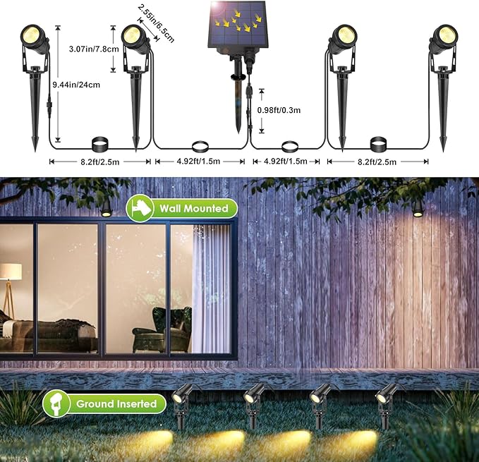 B-right Solar Spot Lights Outdoor, 8 Modes IP65 Waterproof Solar Powered Garden Spotlights 4-in-1 Landscape Lighting Auto On/Off with Remote Solar Uplights for Patio Pathway Tree 2700K Warm White