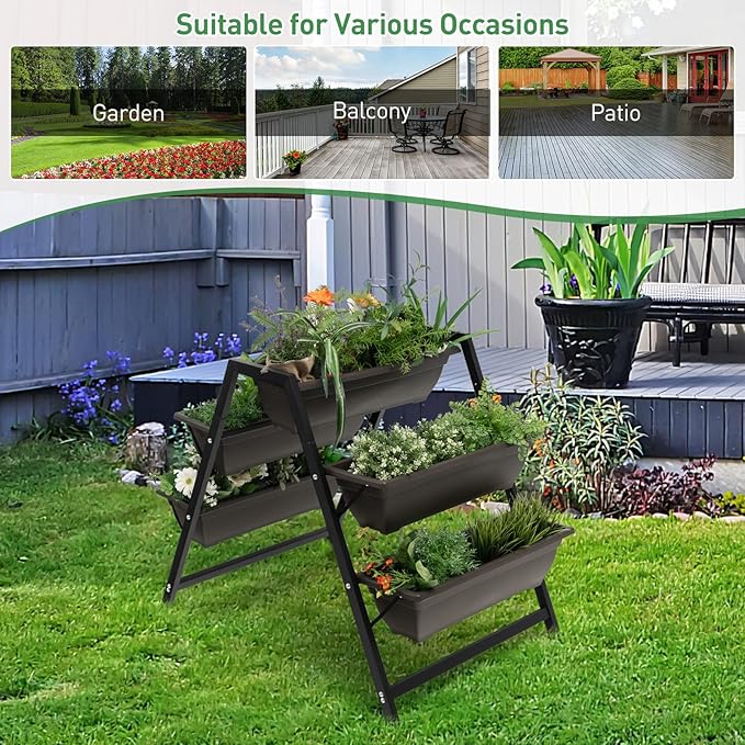 Giantex Vertical Raised Garden Bed, 5 Planter Boxes Container w/Drainage Holes, 31”H Freestanding Heavy-Duty Metal Frame, Indoor Outdoor Raised Bed for Vegetables Herbs Flowers to Grow