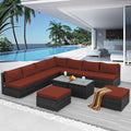 NICESOUL 11 Piece L Shape Patio Furniture Set, 29.3'' High Back Comfy Rattan Outdoor Conversations, Big Size Deep Seated Contemporary Sectionals for Backyard Deck Porch, 2 Color Cushion Red & Gray