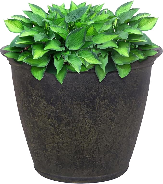 Sunnydaze 24-Inch Anjelica Large Plastic Pot for Plants - Outdoor Double-Walled Large Plastic Planter with Drillable Drainage Holes - Sable